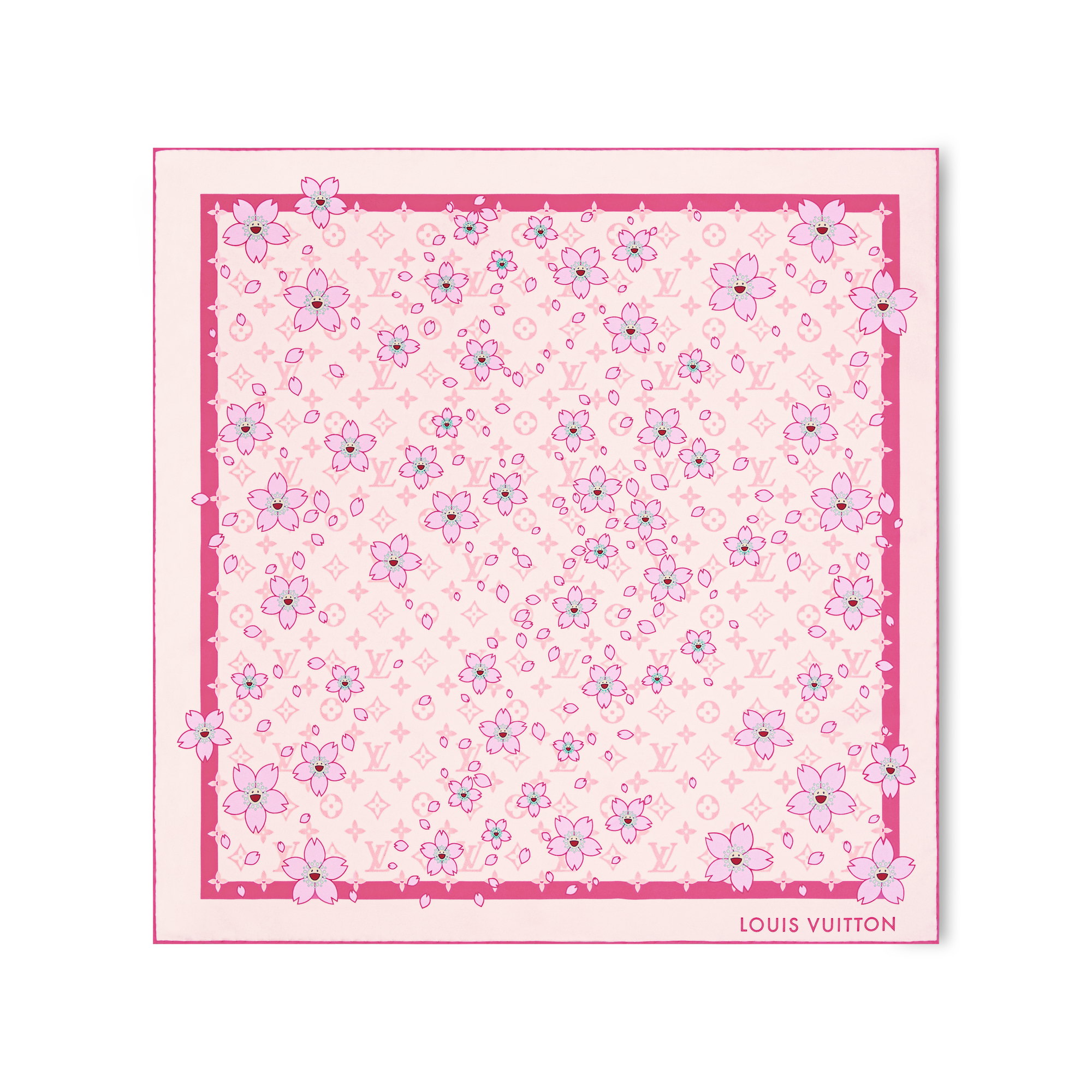 美品LOUIS VUITTONモノグラム/総柄シルク チーフ ピンクM70227 美品LOUIS VUITTONモノグラム/総柄シルク チーフ ピンクM70227